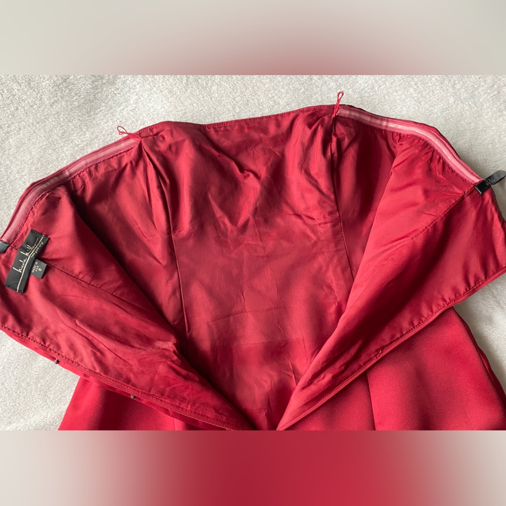 Nicole Miller Strapless Red Satin Evening Gown Crimson Formal Maxi Dress - Picture 10 of 15